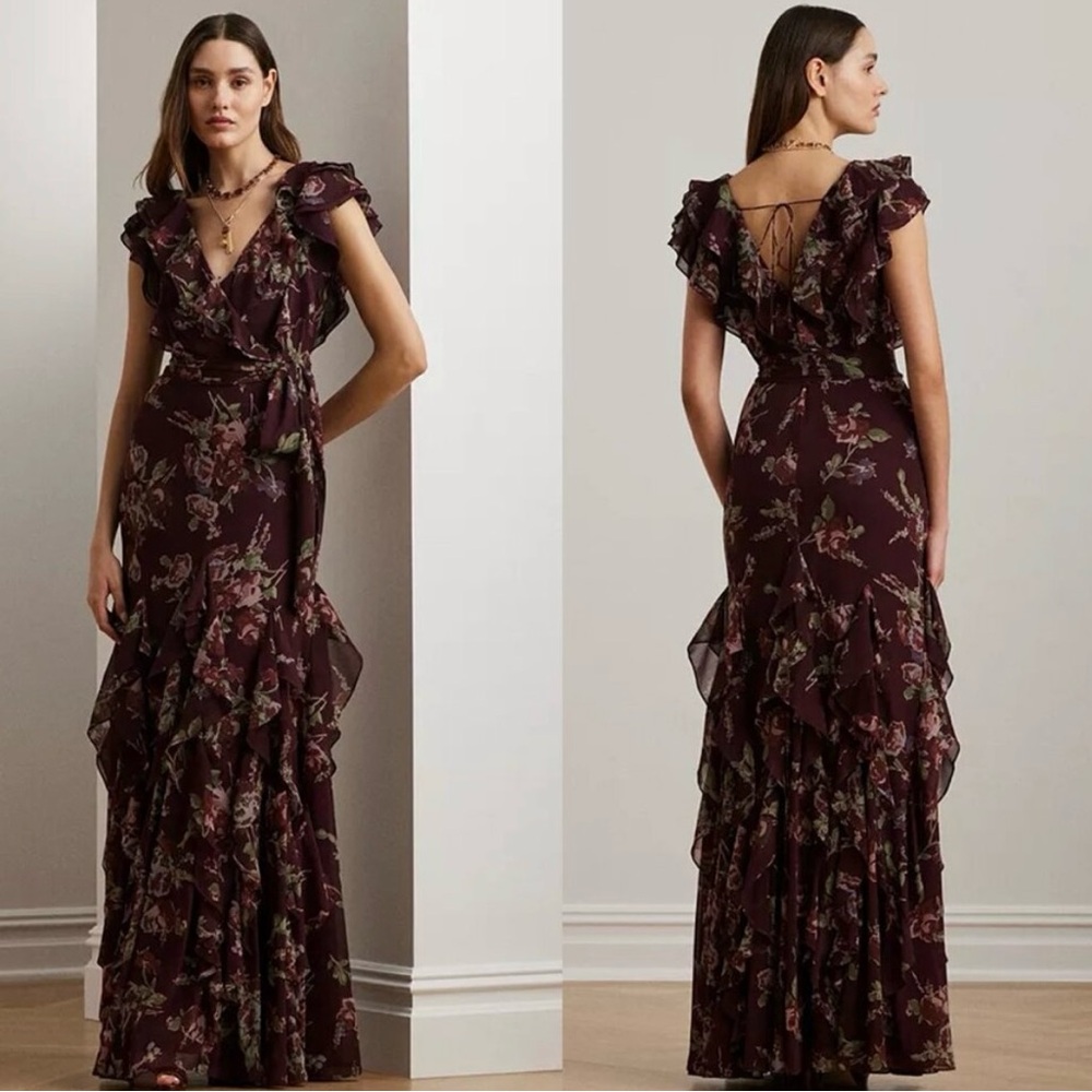 Ralph Lauren Burgundy Floral Maxi Dress